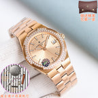 Gold-tone Vacheron Constantin wristwatch with diamond bezel and champagne dial on link bracelet