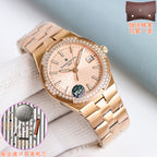 Gold-tone Vacheron Constantin wristwatch with diamond bezel and light champagne dial on link bracelet