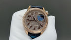 Vacheron Constantin watch front dial in rose-gold tone with blue motif on blue leather strap