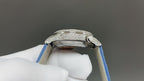 Vacheron Constantin watch side view with diamond bezel and blue leather strap