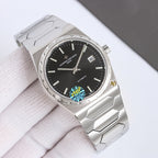 Vacheron Constantin wristwatch with black dial and faceted steel bracelet