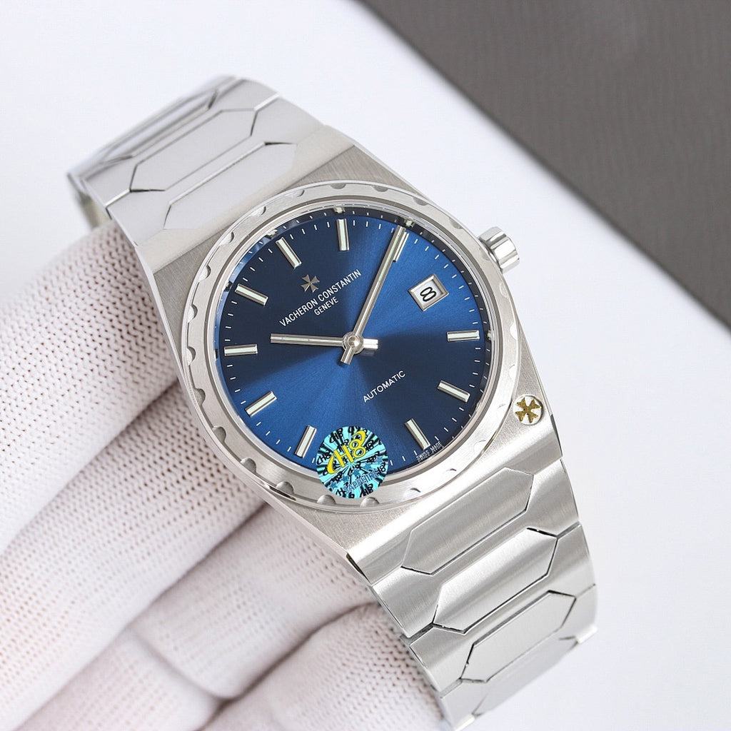 Vacheron Constantin wristwatch with blue dial and steel link bracelet