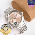 Men's steel wristwatch with light beige dial and subdial, steel bracelet