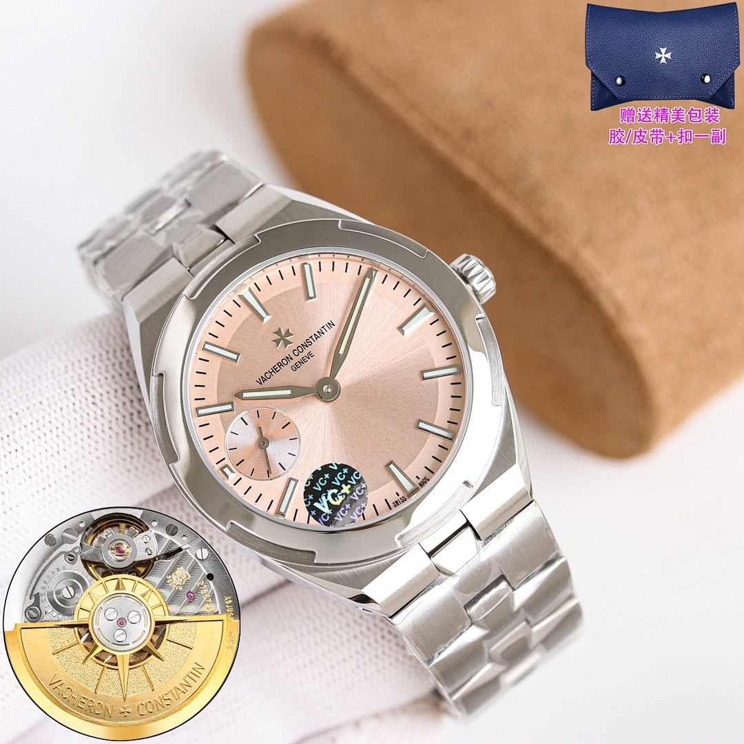 Men's steel wristwatch with light beige dial and subdial, steel bracelet
