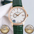 Vacheron Constantin wristwatch with green leather strap, rose-gold case, white dial, date window