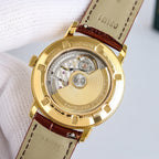 Vacheron Constantin watch caseback view with gold housing and exposed movement
