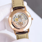 Vacheron Constantin watch caseback in rose gold with visible mechanical movement