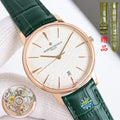 Vacheron Constantin rose-gold wristwatch, green leather strap, white dial, date '31'