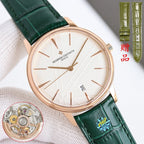 Vacheron Constantin rose-gold wristwatch, green leather strap, white dial, date '31'