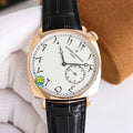 Vacheron Constantin wristwatch with black leather strap, white dial, gold-tone case