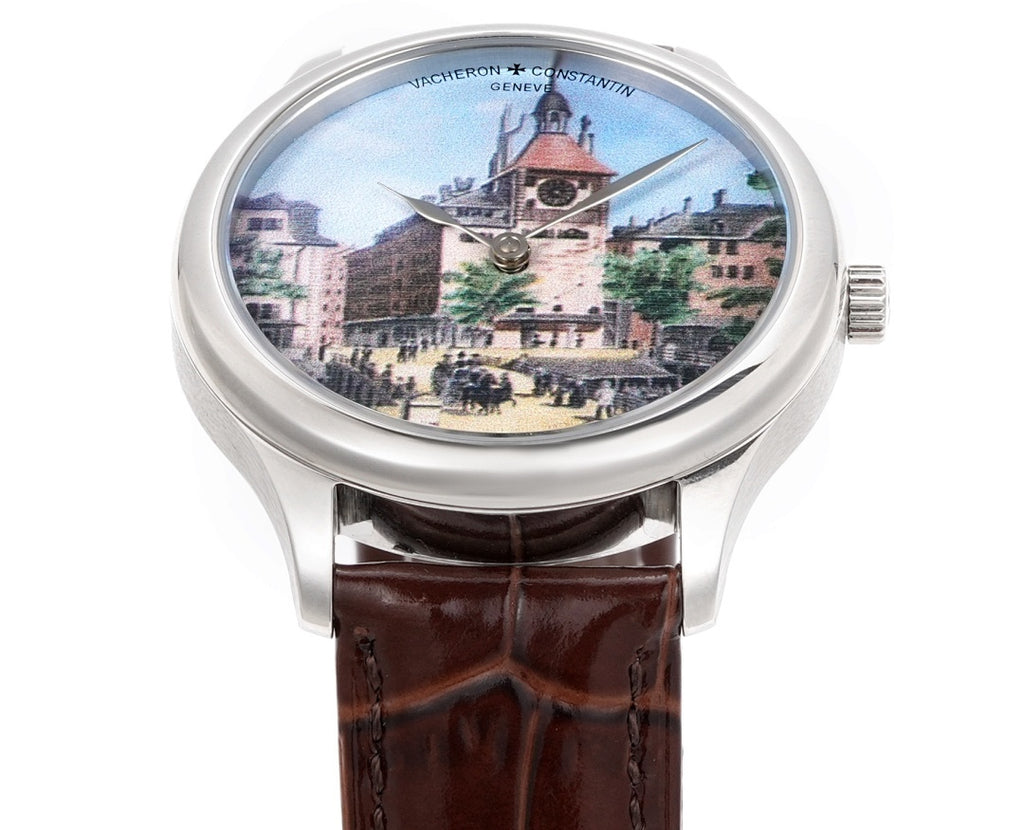 Vacheron Constantin wristwatch with brown leather strap and silver oval case, art dial