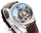 Vacheron Constantin wristwatch angled view with brown leather strap and art dial