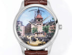Vacheron Constantin wristwatch front view with brown leather strap and art dial