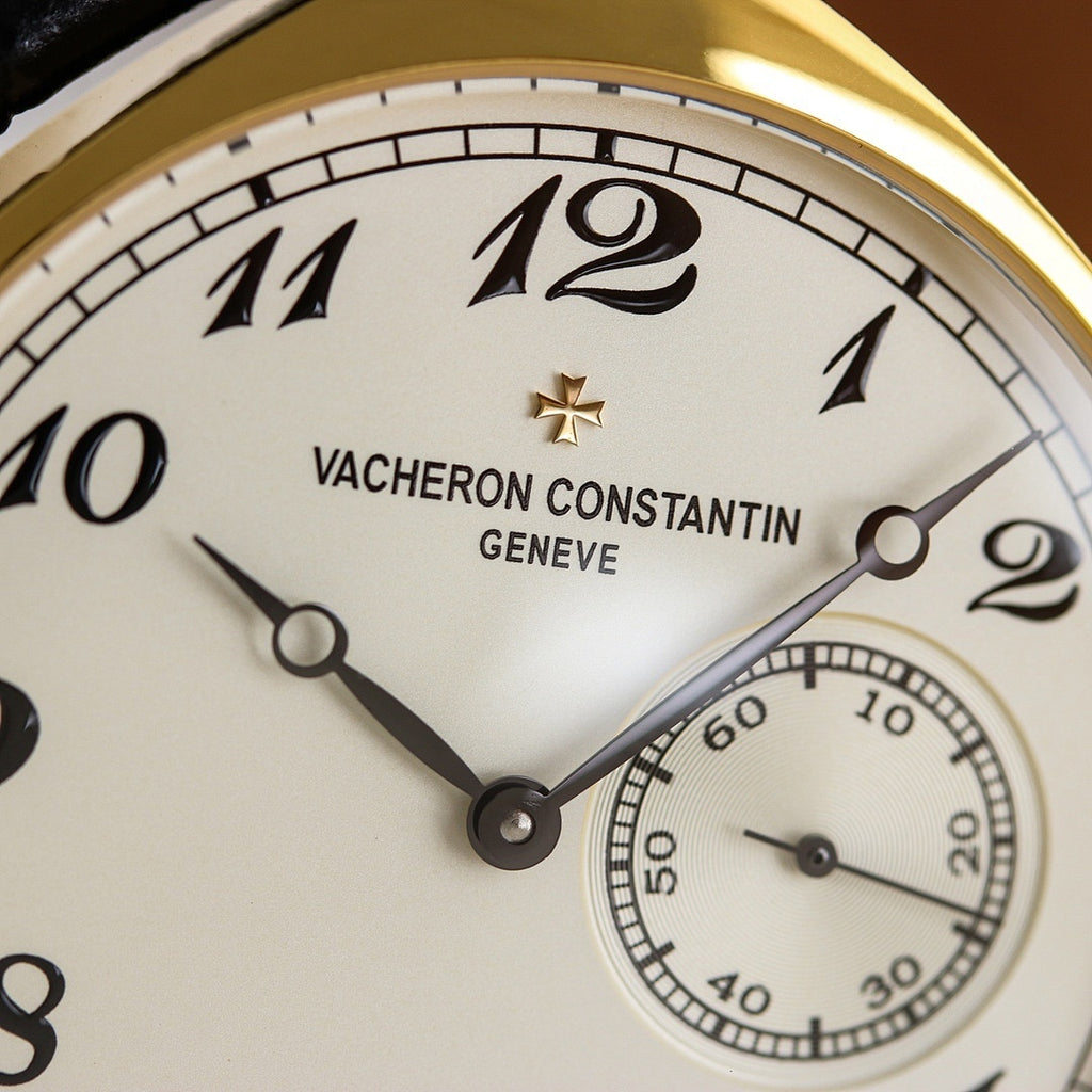 Vacheron Constantin watch dial close-up with Roman numerals and subdial at 3 o’clock.