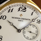 Vacheron Constantin watch dial close-up with Roman numerals and subdial at 3 o’clock.