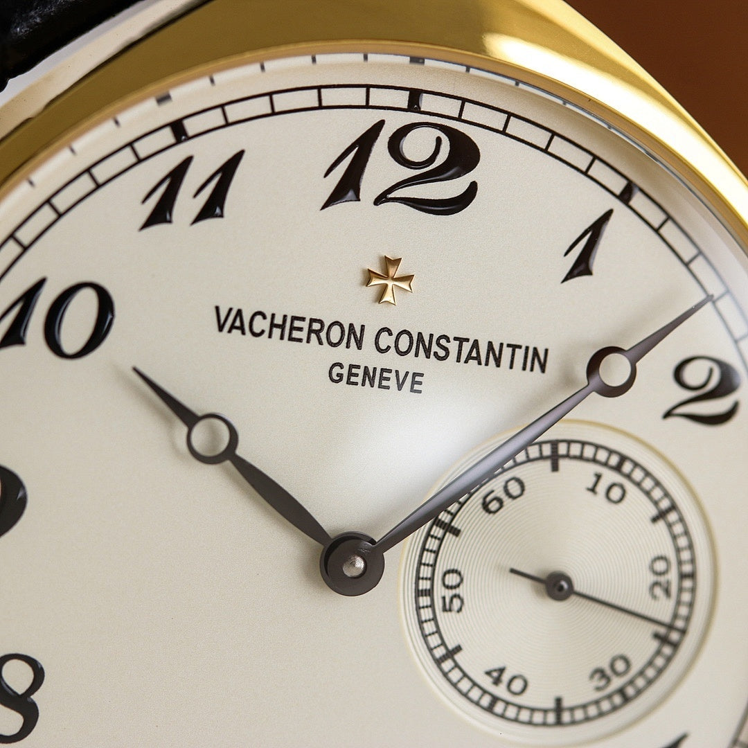 Vacheron Constantin watch dial close-up with Roman numerals and subdial at 3 o’clock.