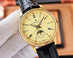 Vacheron Constantin wristwatch, champagne dial and gold bezel, black leather strap