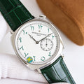 Vacheron Constantin wristwatch with green leather strap and white dial, subdial at 6 o’clock