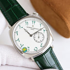 Vacheron Constantin wristwatch with green leather strap and white dial, subdial at 6 o’clock