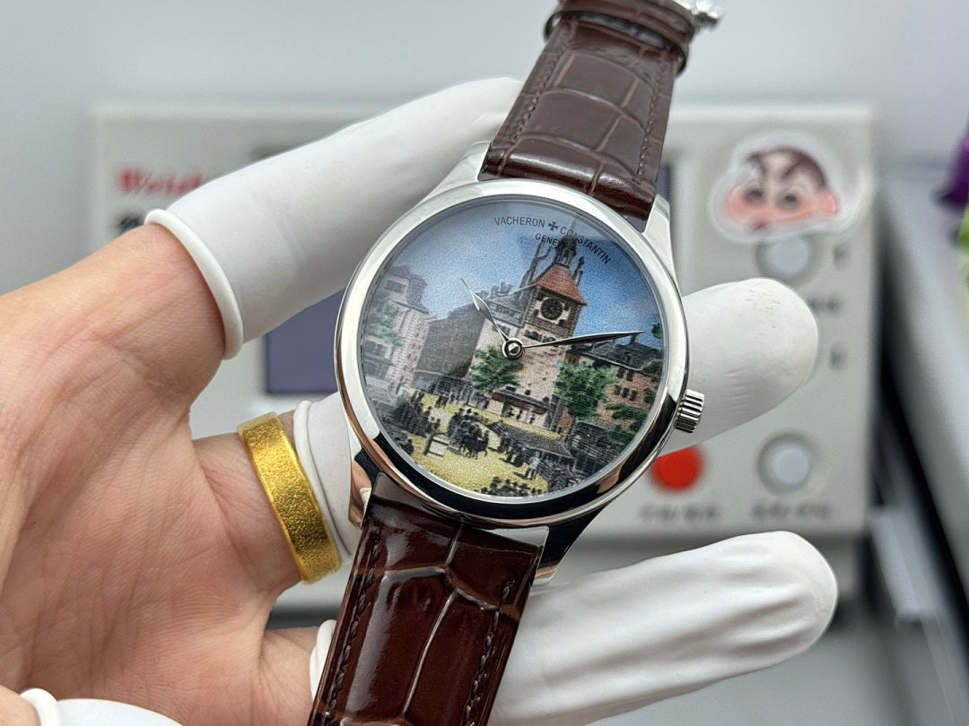Vacheron Constantin wristwatch with brown leather strap and round city dial