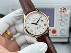 Vacheron Constantin wristwatch close-up showing white dial, Roman markers, brown leather strap