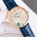 Vacheron Constantin wristwatch, rose gold case, white dial, blue leather strap