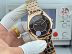 Vacheron Constantin gold-tone wristwatch angled view with black dial and markers