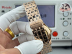 Vacheron Constantin gold-tone wristwatch side view with metal bracelet and crown