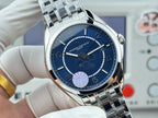 Vacheron Constantin wristwatch close-up, blue dial with silver markers and stainless steel bracelet