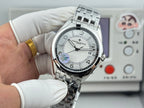 Vacheron Constantin wristwatch front view with silver dial and blue-toned subdial