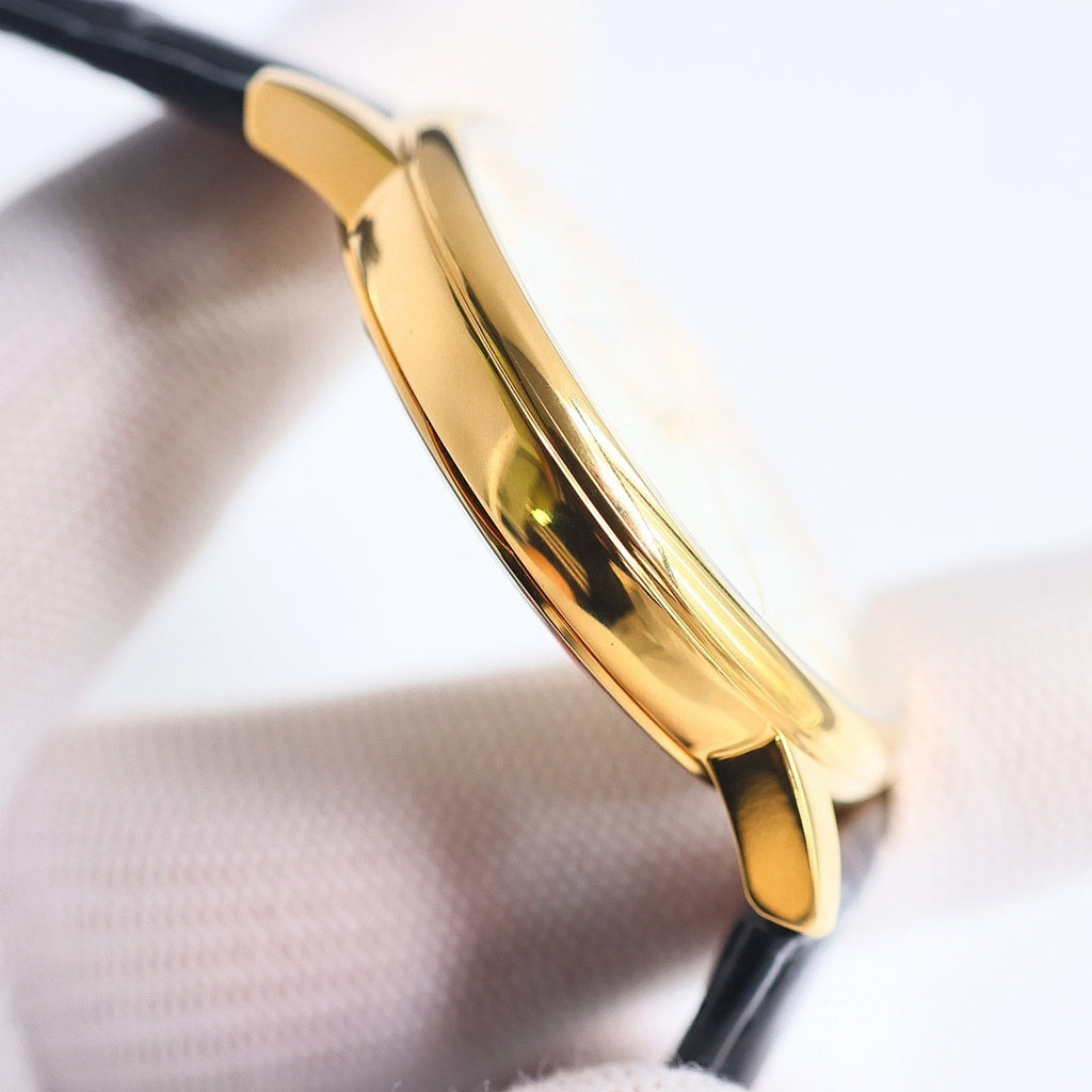 Gold watch case side profile with crown