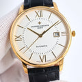 Vacheron Constantin automatic wristwatch with white dial, Roman numerals, date window, gold case