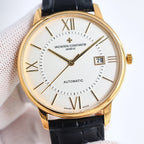 Vacheron Constantin automatic wristwatch with white dial, Roman numerals, date window, gold case