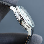 Vacheron Constantin watch side view with polished case, leather strap