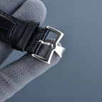Vacheron Constantin watch buckle with black leather strap and silver clasp