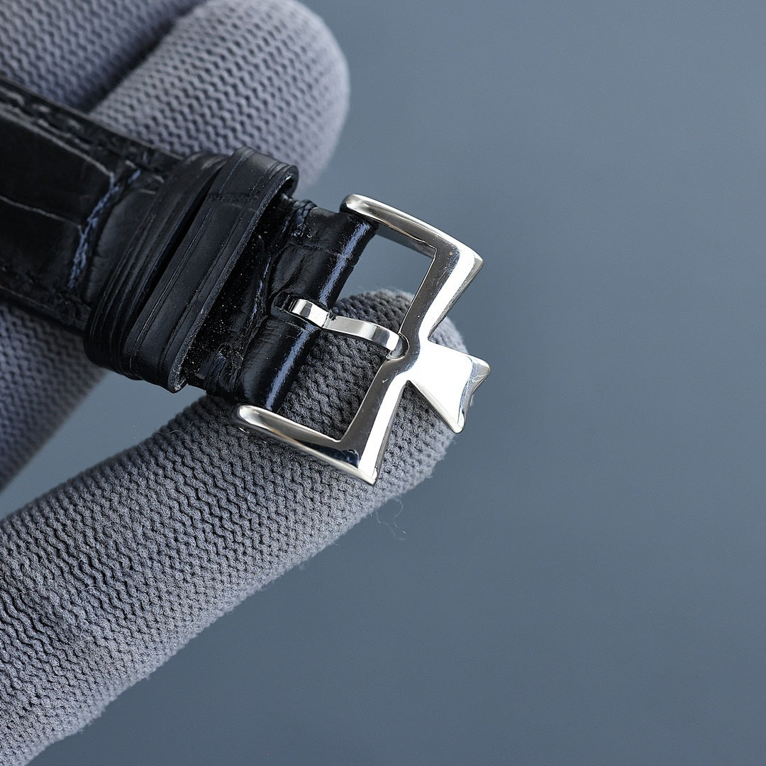 Vacheron Constantin watch buckle with black leather strap and silver clasp