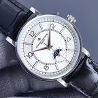 Vacheron Constantin wristwatch with white dial, subdials, and black leather strap