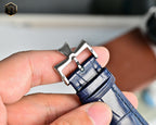 Vacheron Constantin watch buckle with blue leather strap and metal clasp