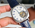 Vacheron Constantin watch close-up with blue leather strap and skeleton dial