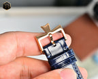Vacheron Constantin wristwatch buckle clasp with blue leather strap and rose gold case