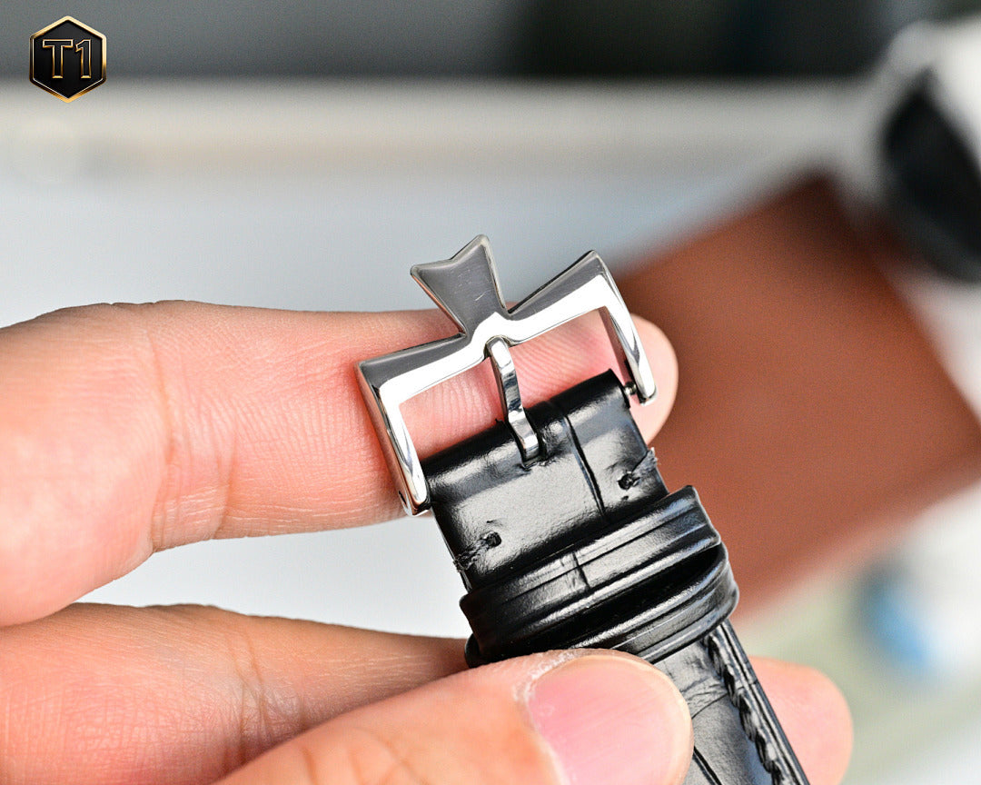 Vacheron Constantin watch clasp and black leather strap with metal buckle