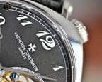 Vacheron Constantin watch bezel with roman numerals on black dial