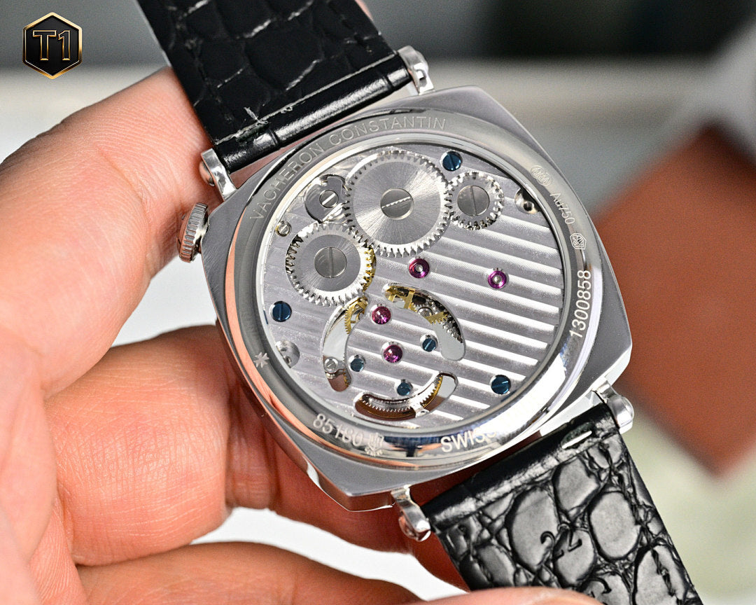 Vacheron Constantin watch caseback showing mechanical movement with engraved details