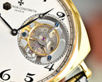 Vacheron Constantin watch movement close-up with white dial ring and gold case