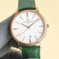Vacheron Constantin wristwatch with white dial, green leather strap, rose-gold case