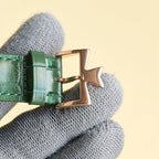 Vacheron Constantin watch with green leather strap and rose-gold buckle clasp
