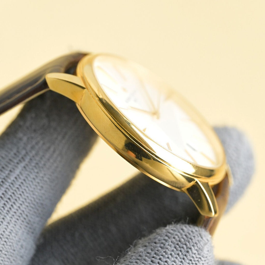 Vacheron Constantin watch gold case profile with domed crystal and leather strap