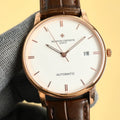 Vacheron Constantin automatic wristwatch with white dial, gold-tone case, date 25