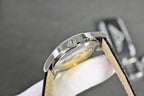Vacheron Constantin watch crown and polished bezel on black leather strap