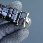 Leather strap buckle and clasp with polished metal watch hardware